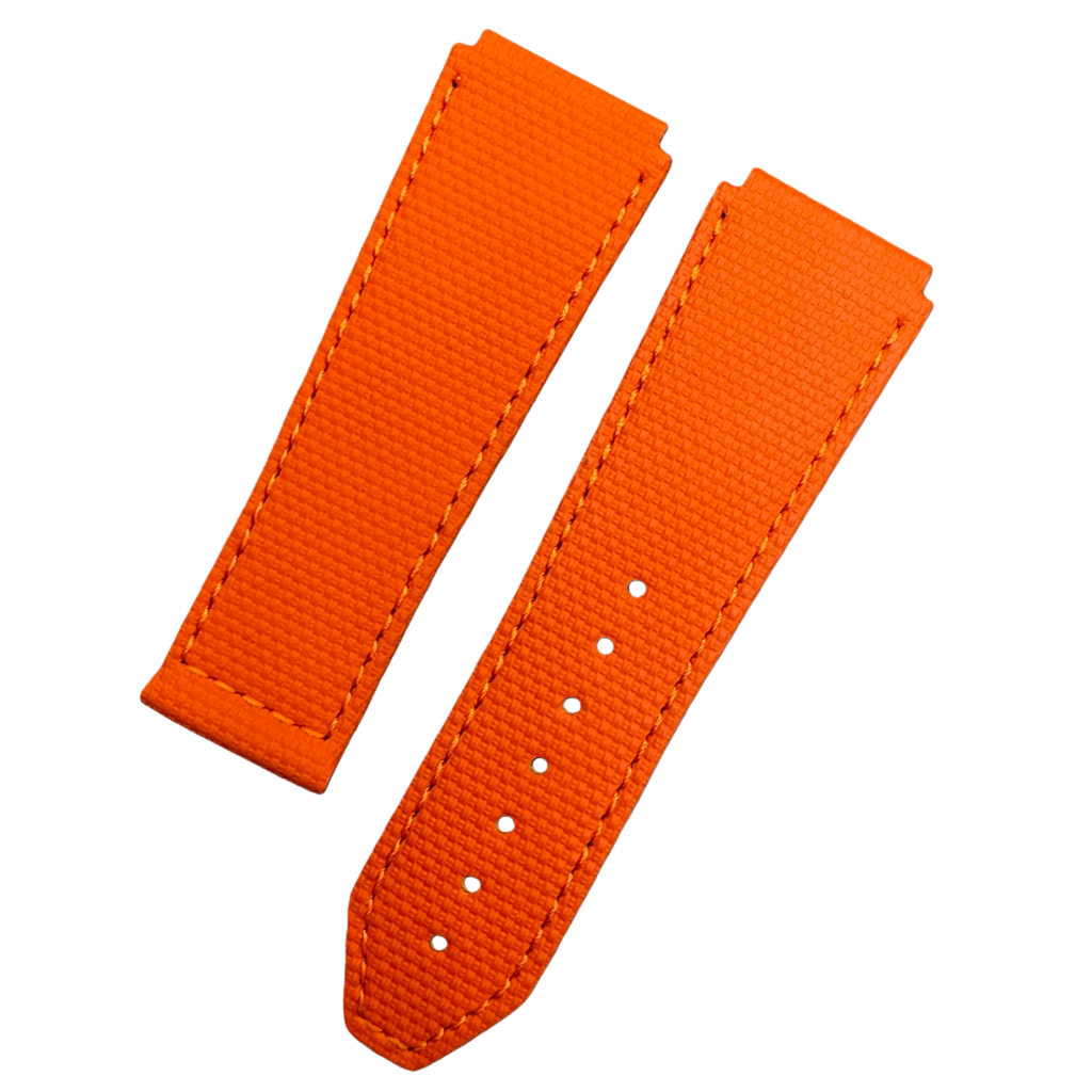 Custom Handcrafted Folding Strap for Zenith Defy Series - Orange Nylon-Textured Fluororubber with Domed Tip