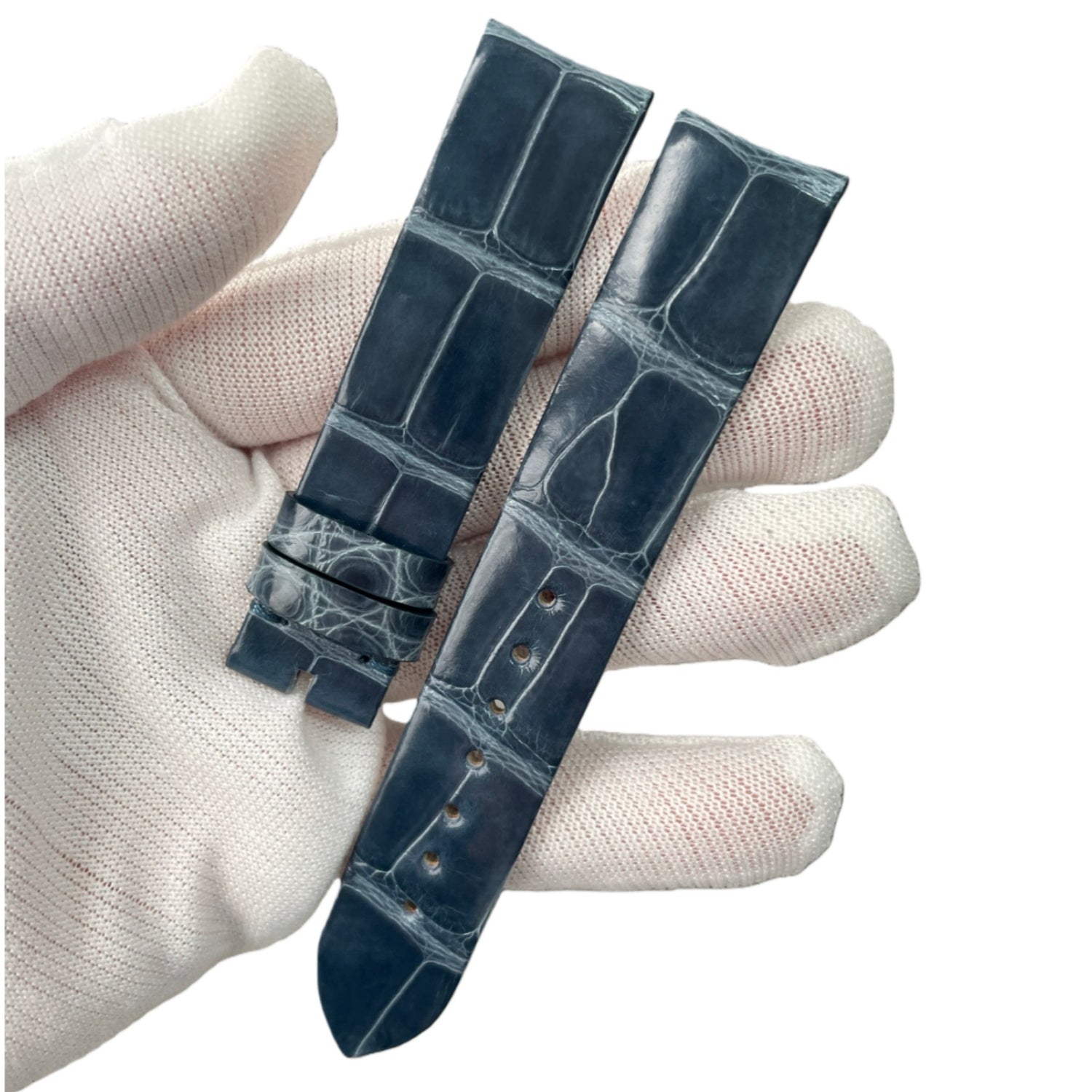 Custom Alligator Leather Watch Strap for Jaeger-LeCoultre Rendez-Vous Q3448430 (Blue-Grey, Women's)