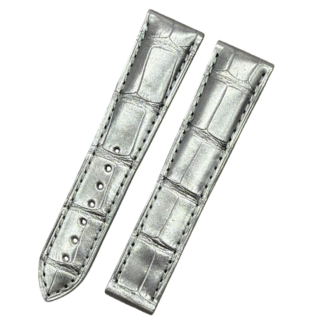 Custom Handmade Silver Alligator Leather Watch Strap for OMEGA Seamaster, Speedmaster & De Ville (Model: 431.33.41.21.03.001)