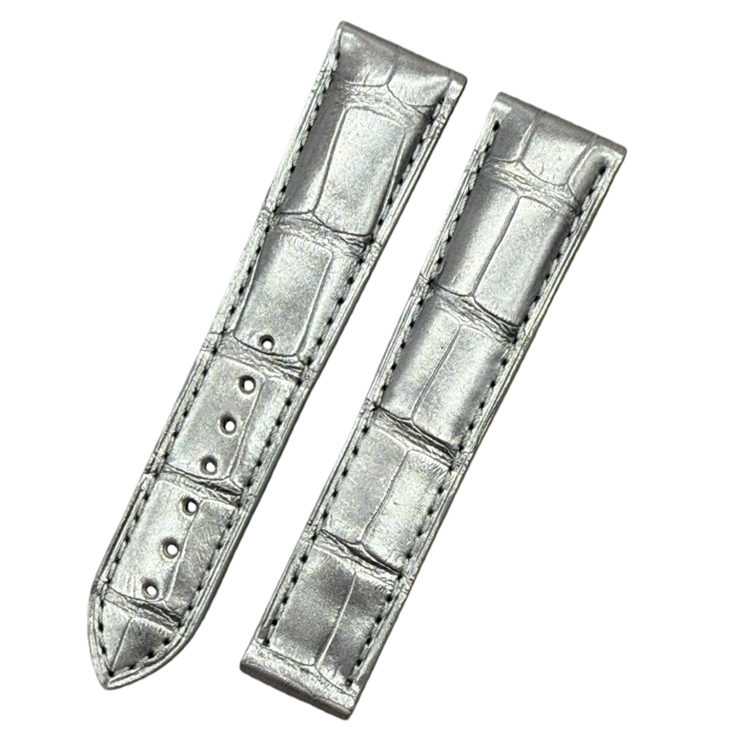 Custom Handmade Silver Alligator Leather Watch Strap for OMEGA Seamaster, Speedmaster & De Ville (Model: 431.33.41.21.03.001)