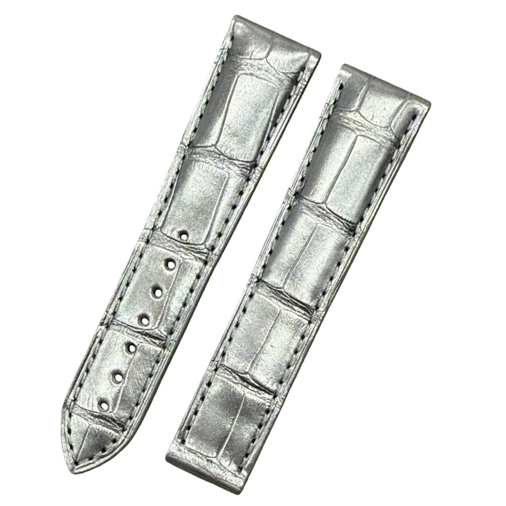 Custom Handmade Silver Alligator Leather Watch Strap for OMEGA Seamaster, Speedmaster & De Ville (Model: 431.33.41.21.03.001)