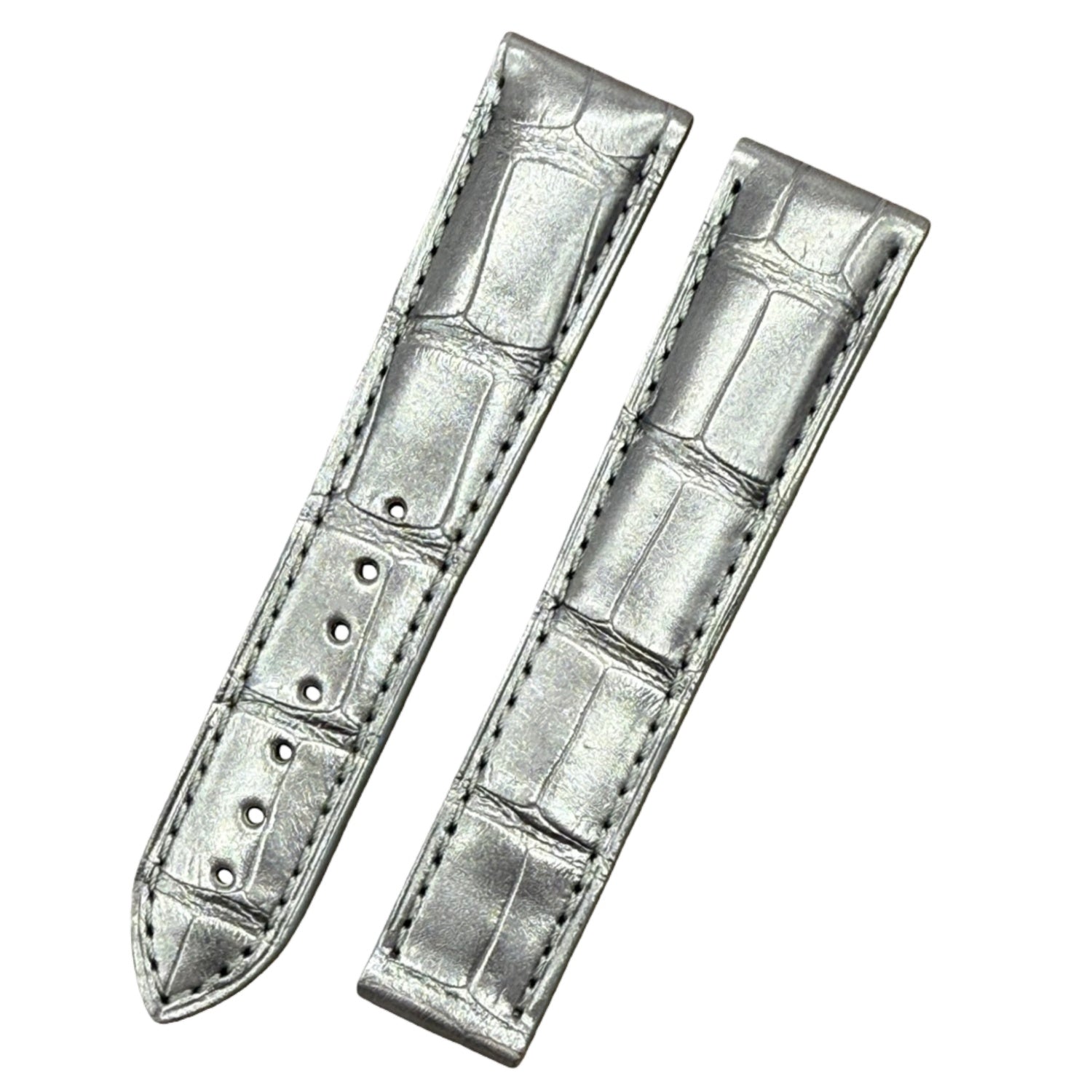 Custom Handmade Silver Alligator Leather Watch Strap for OMEGA Seamaster, Speedmaster & De Ville (Model: 431.33.41.21.03.001)