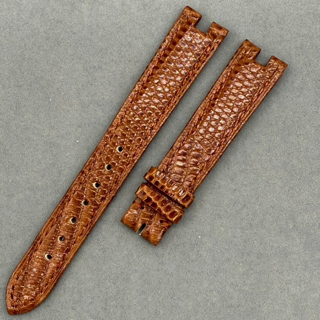 Custom Handmade Gold-Brown Lizard Leather Watch Strap for Cartier Tank Series W8000007