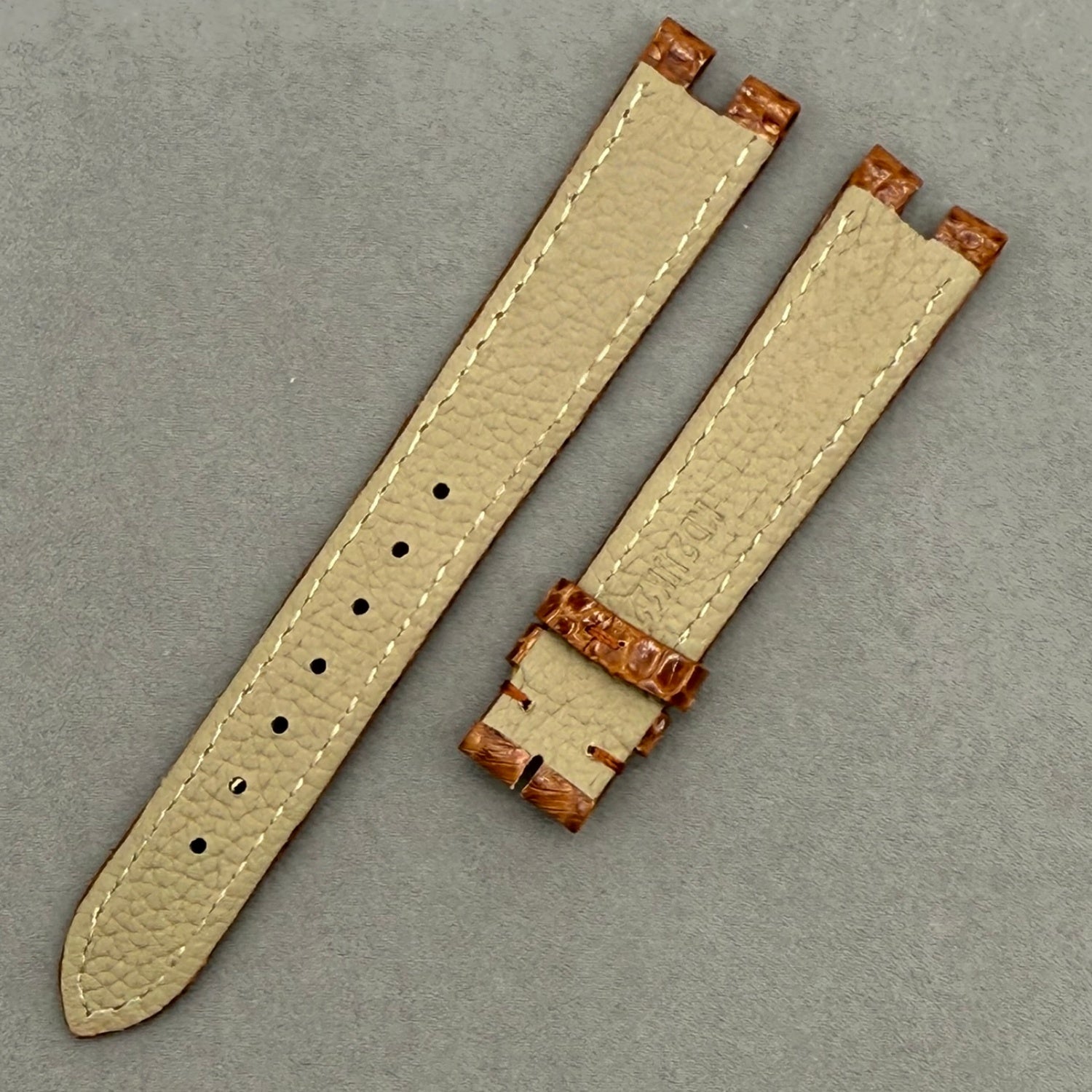Custom Handmade Gold-Brown Lizard Leather Watch Strap for Cartier Tank Series W8000007