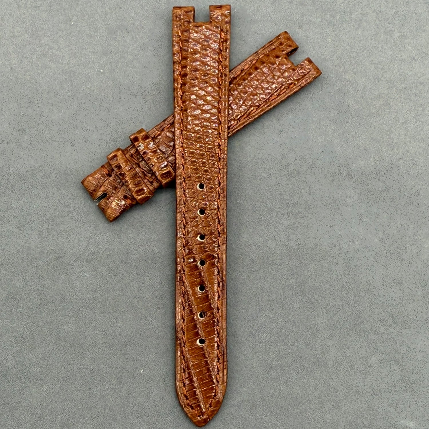 Custom Handmade Gold-Brown Lizard Leather Watch Strap for Cartier Tank Series W8000007