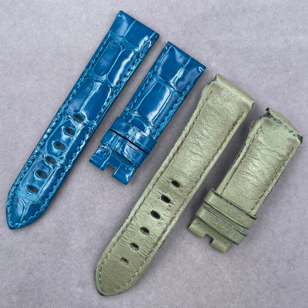 Custom Handmade Glossy Blue Alligator Leather Watch Strap for Panerai Luminor Due Series (Model: PAM00755, Women's Version)
