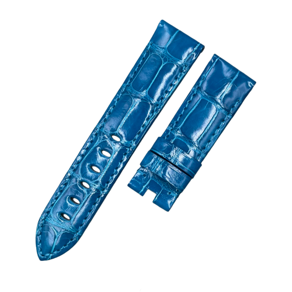 Custom Handmade Glossy Blue Alligator Leather Watch Strap for Panerai Luminor Due Series (Model: PAM00755, Women's Version)