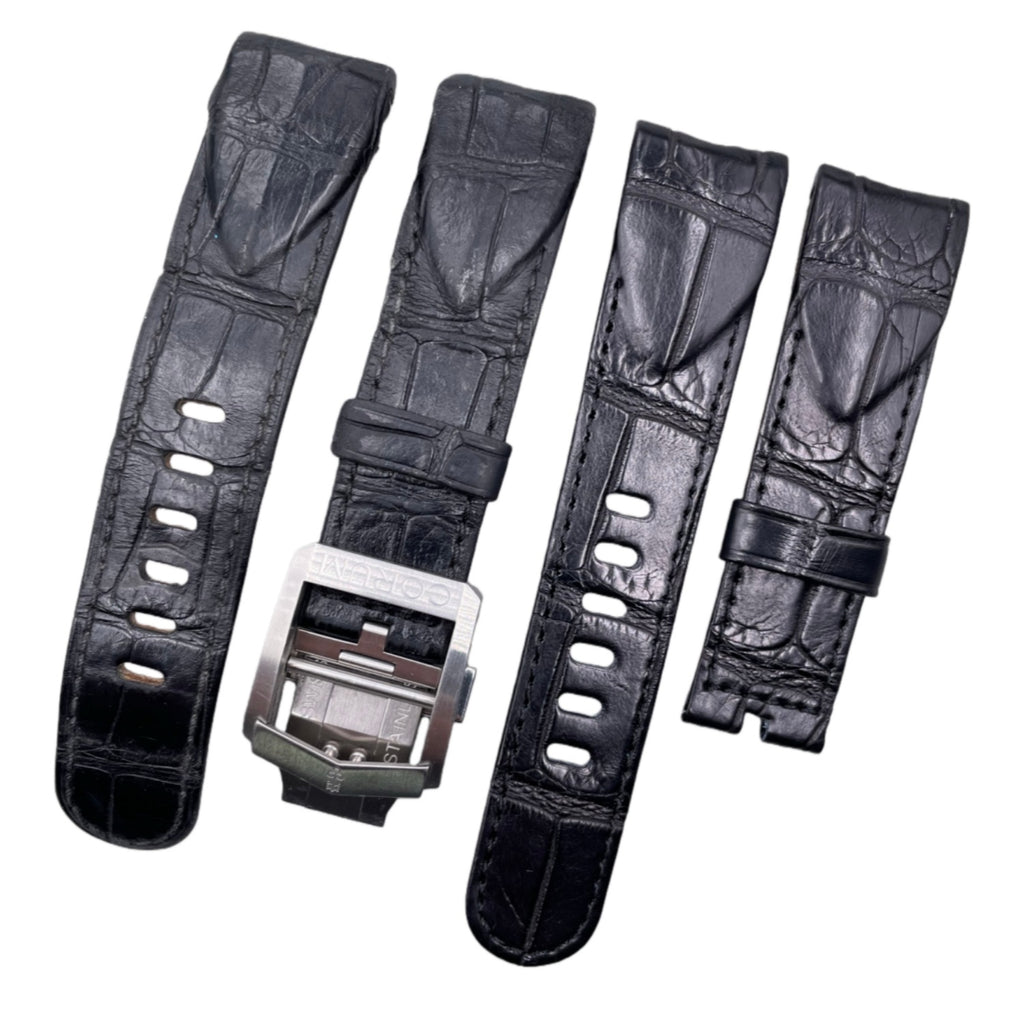 Custom Handmade Black Crocodile Leather Watch Strap with Triangular Design for Ulysse Nardin Marine Chronograph Men's Watch