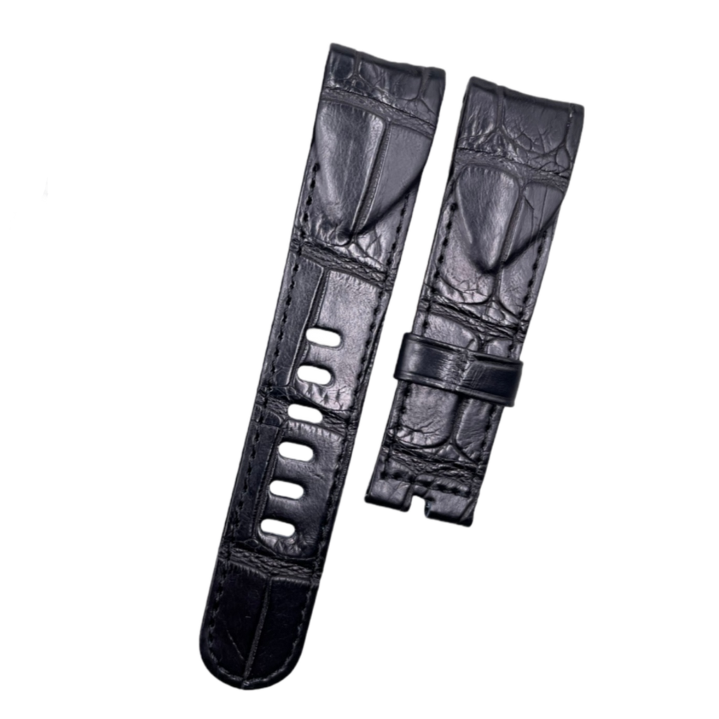 Custom Handmade Black Crocodile Leather Watch Strap with Triangular Design for Ulysse Nardin Marine Chronograph Men's Watch