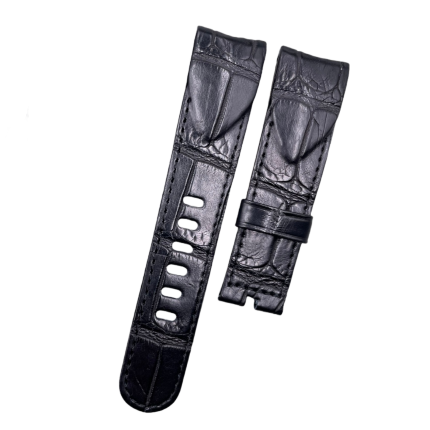 Custom Handmade Black Crocodile Leather Watch Strap with Triangular Design for Ulysse Nardin Marine Chronograph Men's Watch