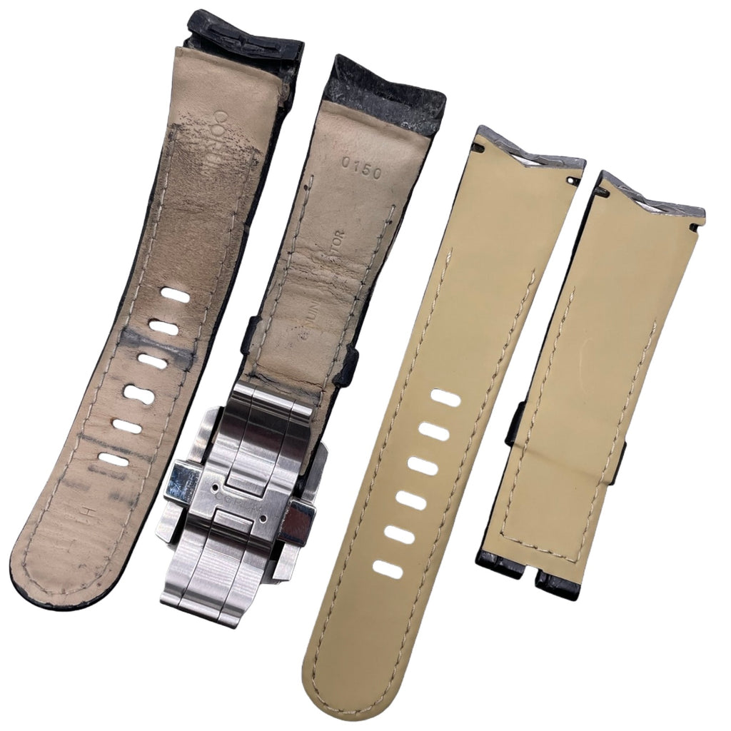 Custom Handmade Black Crocodile Leather Watch Strap with Triangular Design for Ulysse Nardin Marine Chronograph Men's Watch