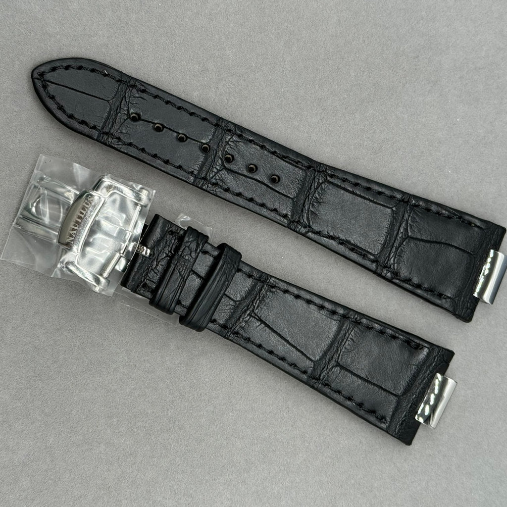 Black Crocodile Leather Handmade Watch Strap Compatible with Patek Philippe Sports Elegance Series 5711/5712