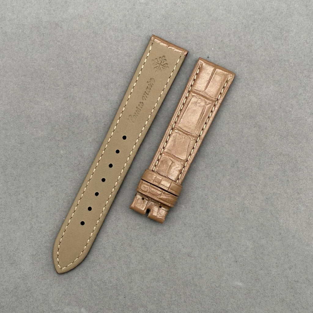 Milk Tea Color Crocodile Leather Watch Strap Compatible with Patek Philippe 1614