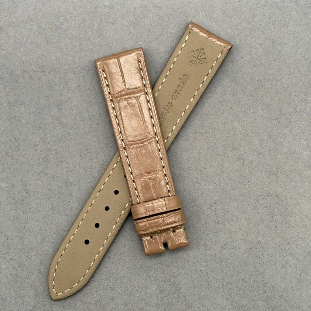 Milk Tea Color Crocodile Leather Watch Strap Compatible with Patek Philippe 1614