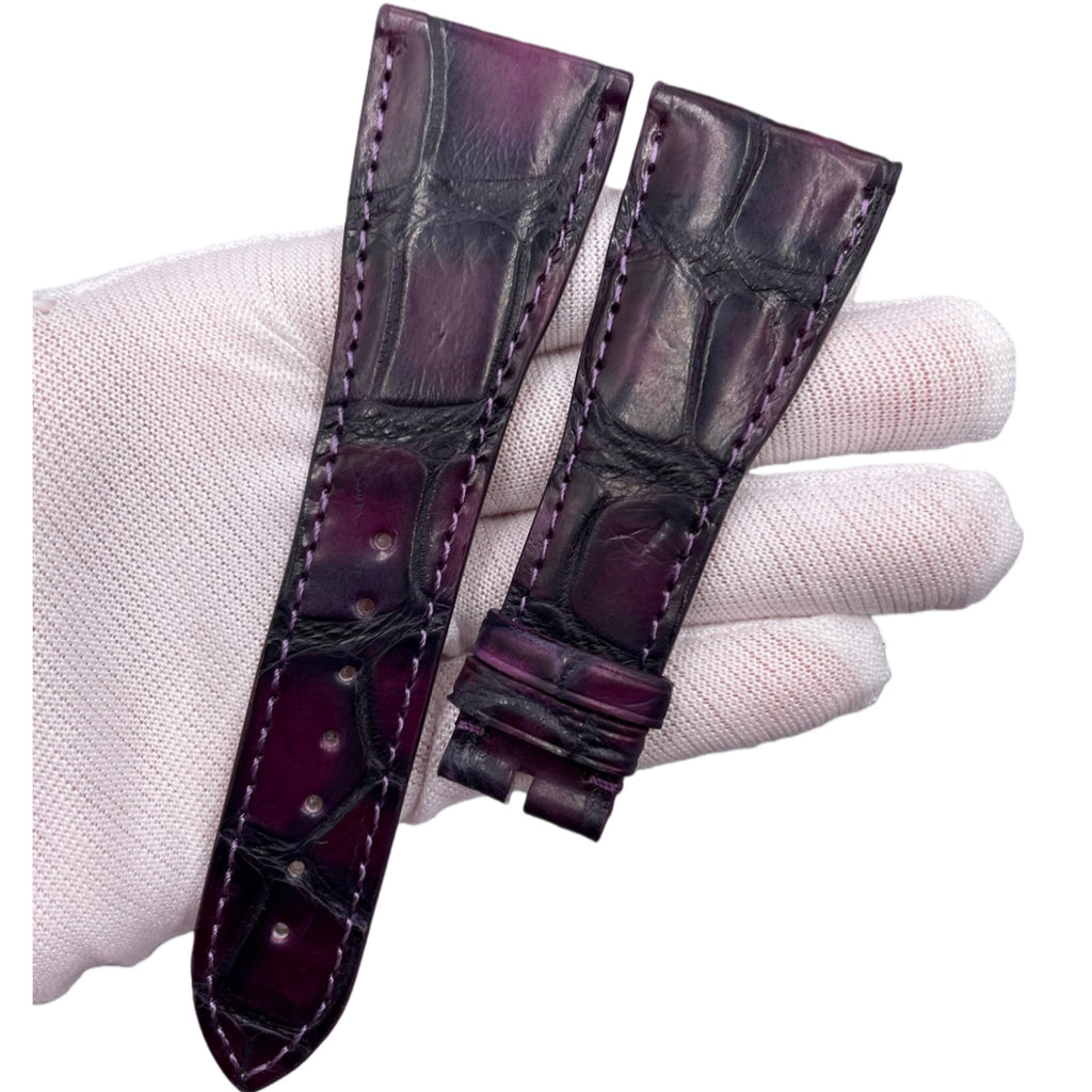 Alligator Leather Watch Strap for BVLGARI OCTO 103195 Series - Handmade Genuine Leather Strap in Deep Purple