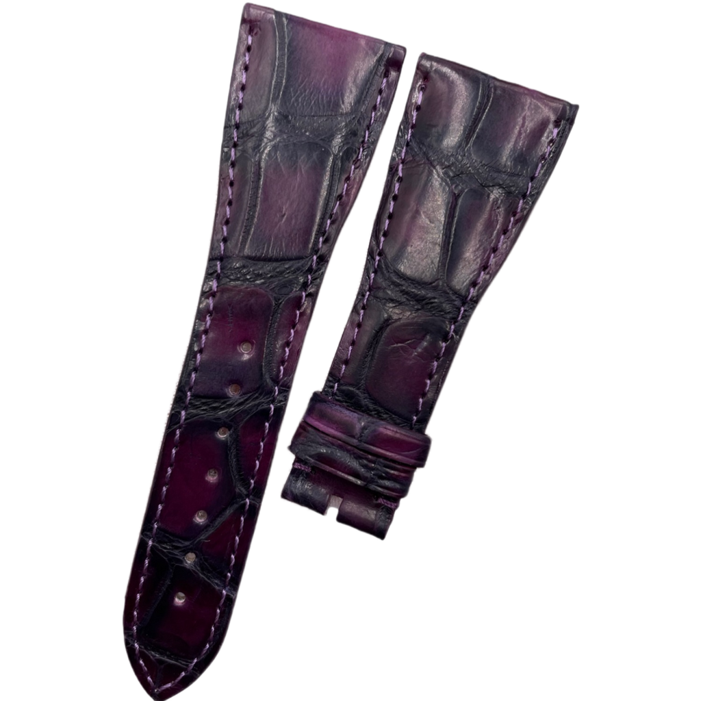 Alligator Leather Watch Strap for BVLGARI OCTO 103195 Series - Handmade Genuine Leather Strap in Deep Purple