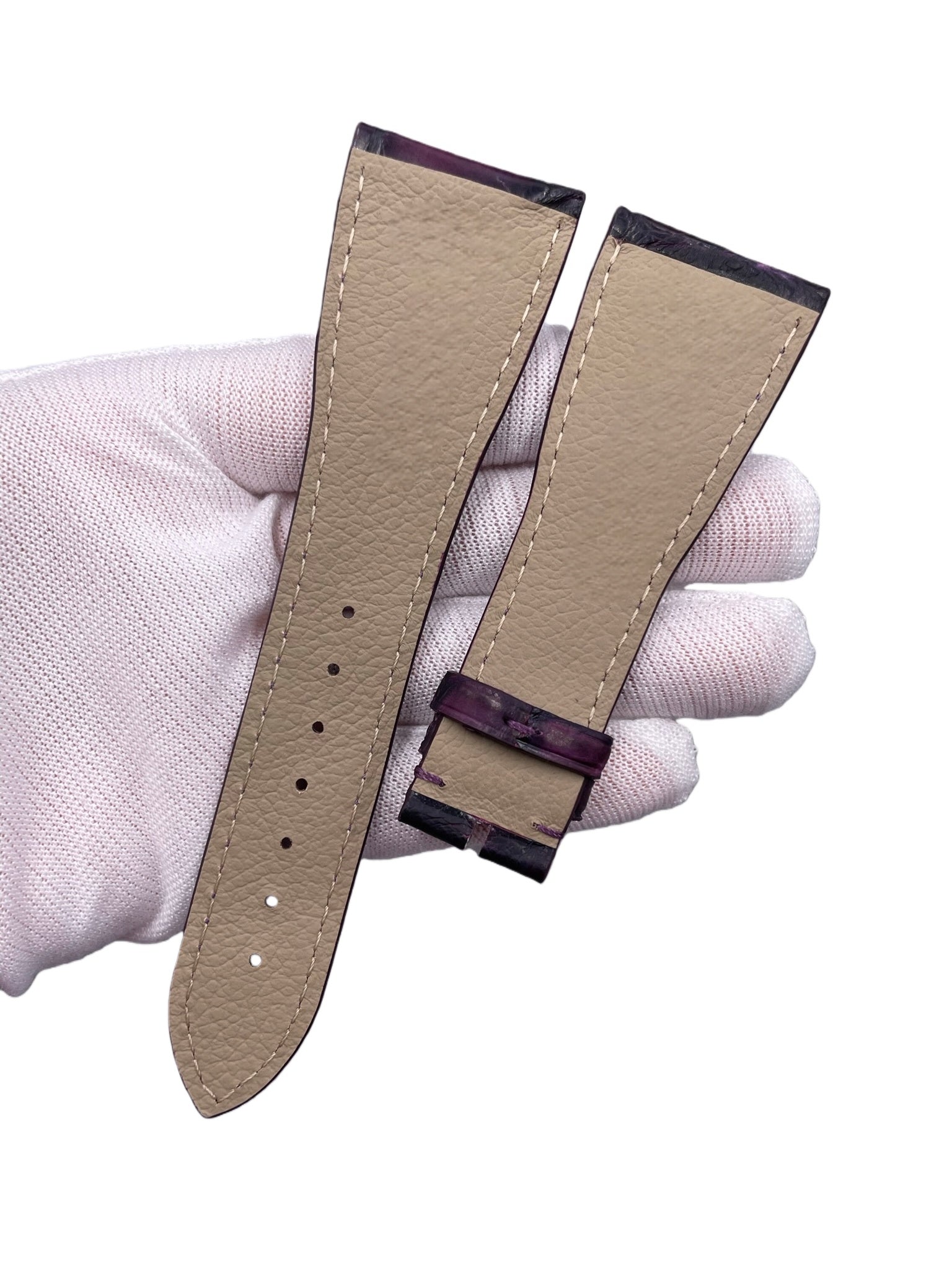 Alligator Leather Watch Strap for BVLGARI OCTO 103195 Series - Handmade Genuine Leather Strap in Deep Purple