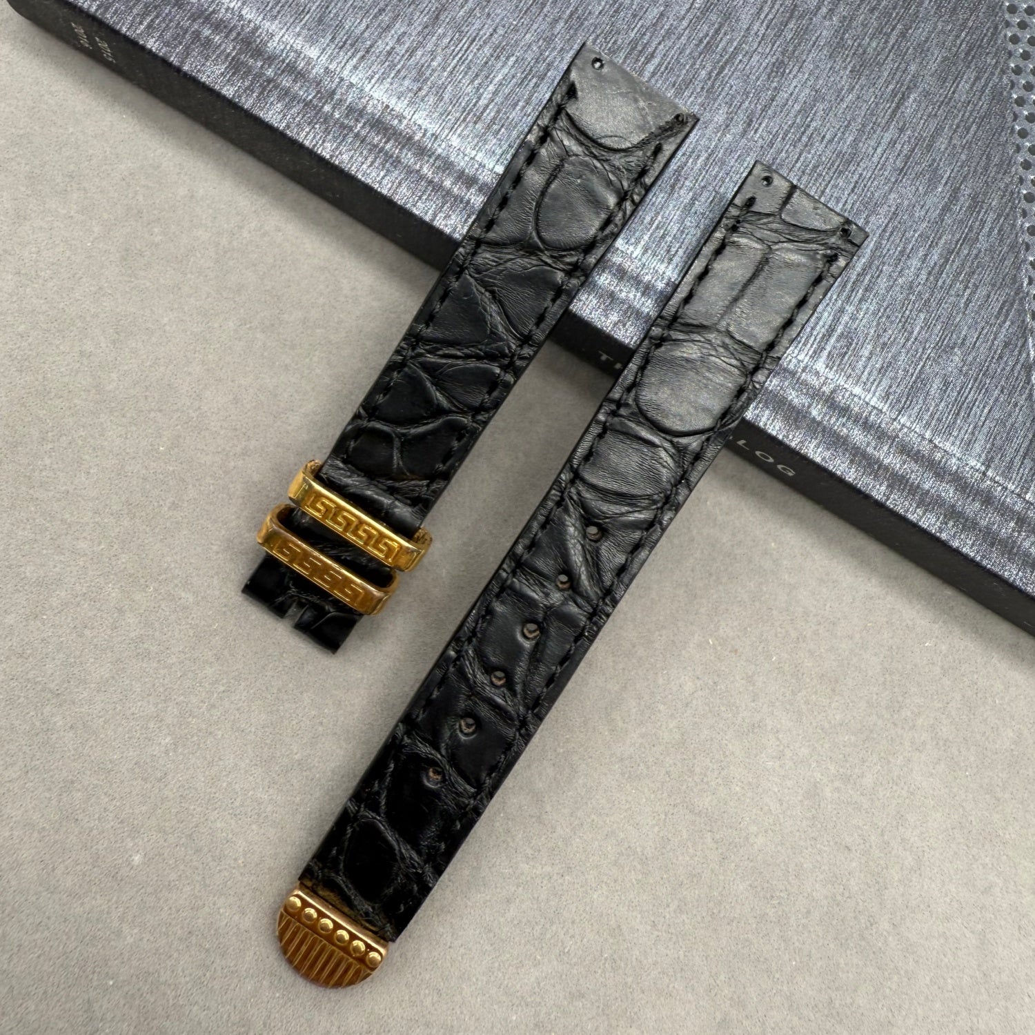 Custom Handmade Black Alligator Leather Watch Strap for Versace (Requires Sending Old Strap)