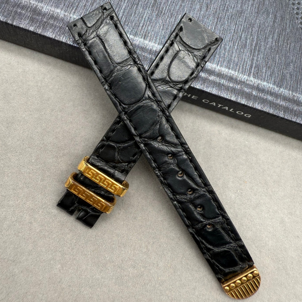 Custom Handmade Black Alligator Leather Watch Strap for Versace (Requires Sending Old Strap)