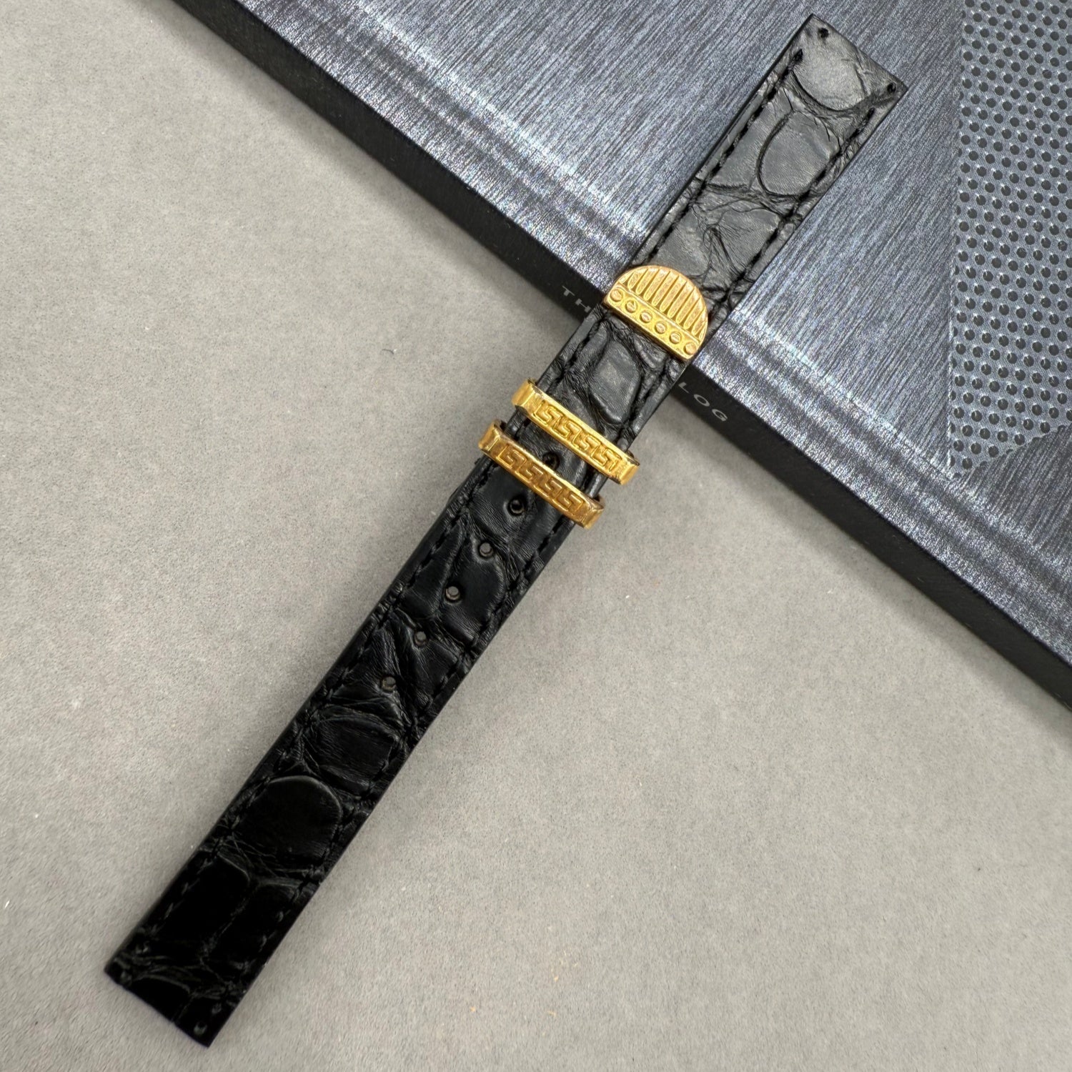 Custom Handmade Black Alligator Leather Watch Strap for Versace (Requires Sending Old Strap)