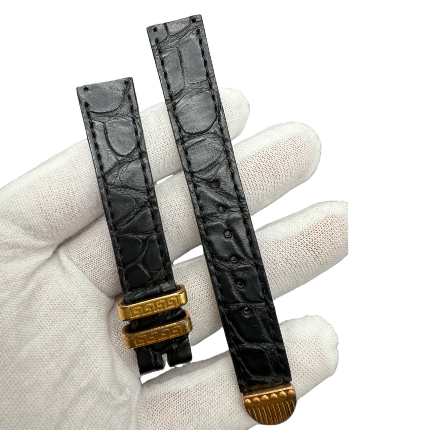 Custom Handmade Black Alligator Leather Watch Strap for Versace (Requires Sending Old Strap)