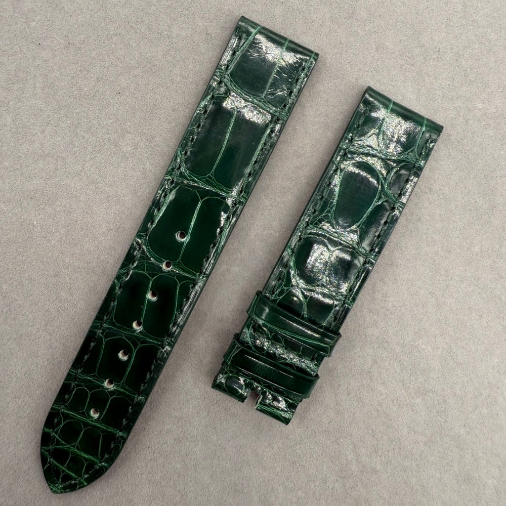 Handcrafted Custom Alligator Leather Watch Strap for Omega De Ville Prestige 4877.60.37 - Bright Green, Bamboo Pattern