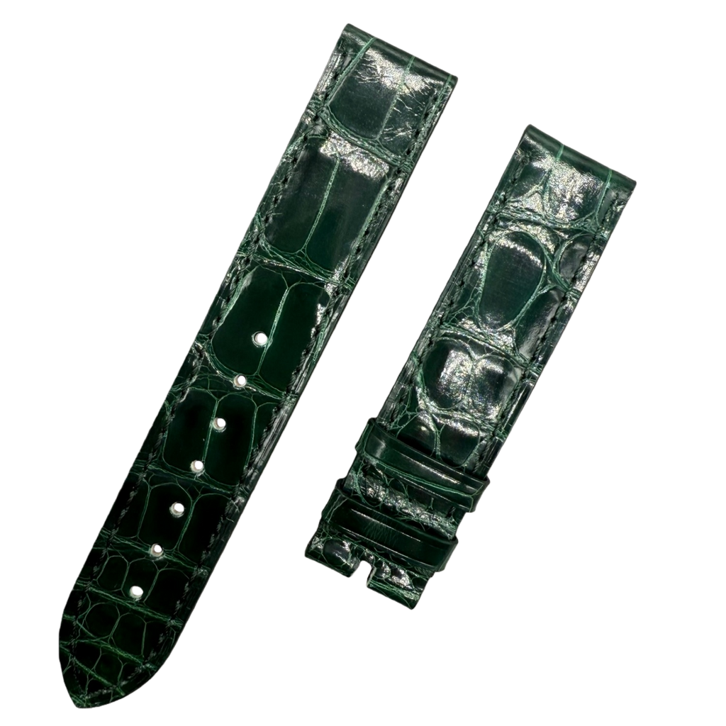 Handcrafted Custom Alligator Leather Watch Strap for Omega De Ville Prestige 4877.60.37 - Bright Green, Bamboo Pattern