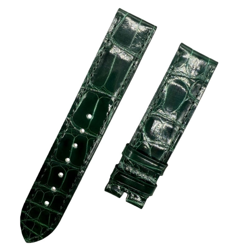 Handcrafted Custom Alligator Leather Watch Strap for Omega De Ville Prestige 4877.60.37 - Bright Green, Bamboo Pattern