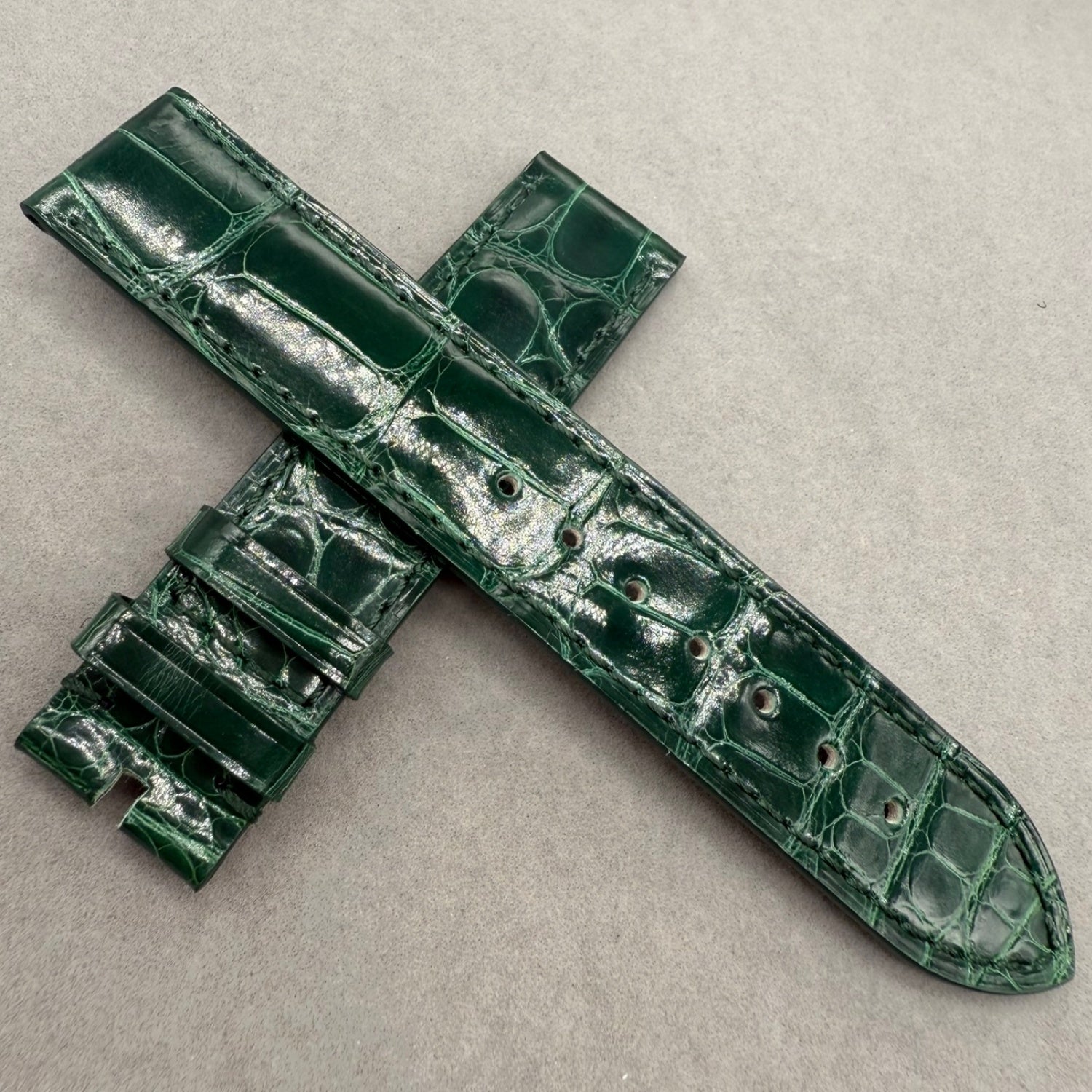 Handcrafted Custom Alligator Leather Watch Strap for Omega De Ville Prestige 4877.60.37 - Bright Green, Bamboo Pattern