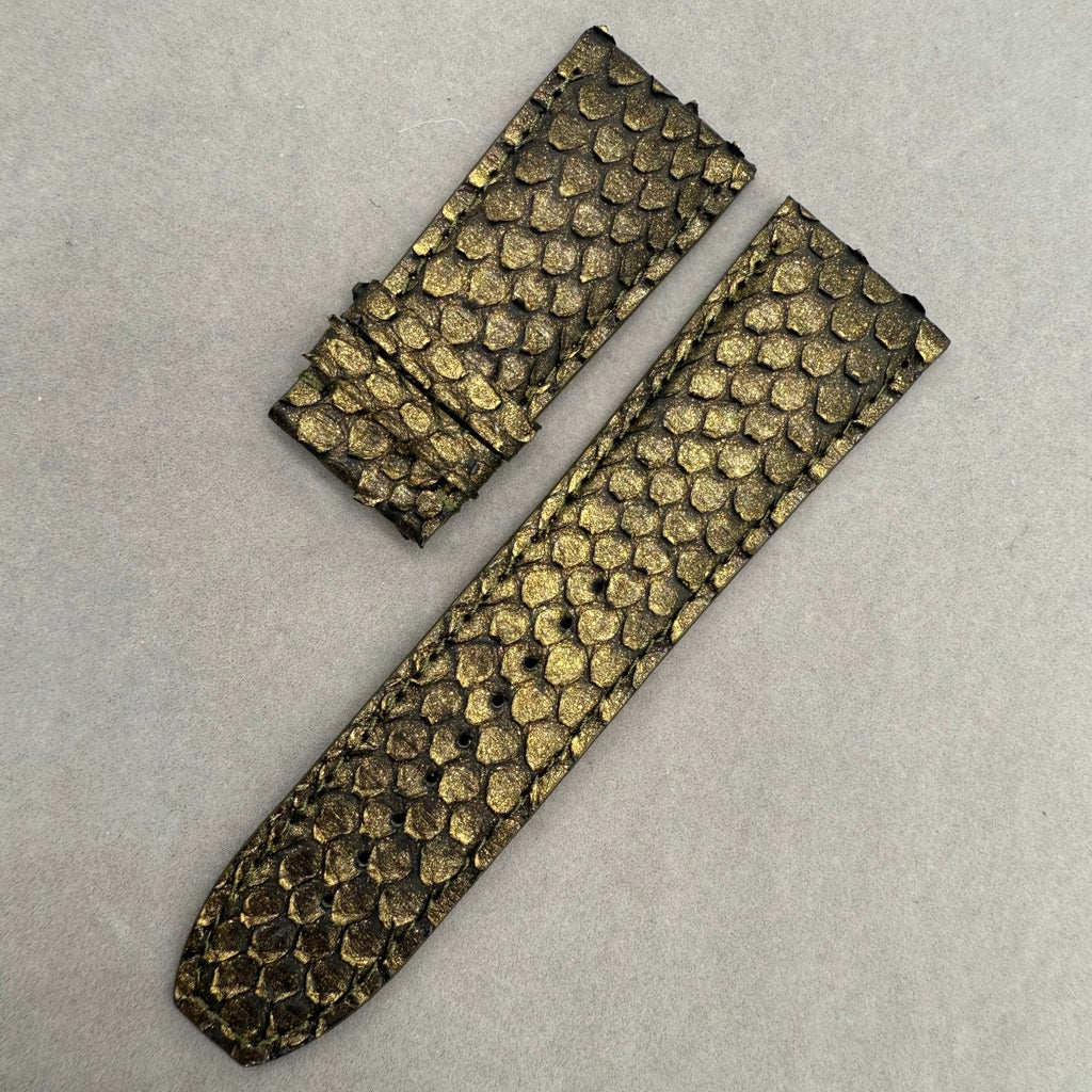 Handcrafted Gold Snake Leather Watch Strap
