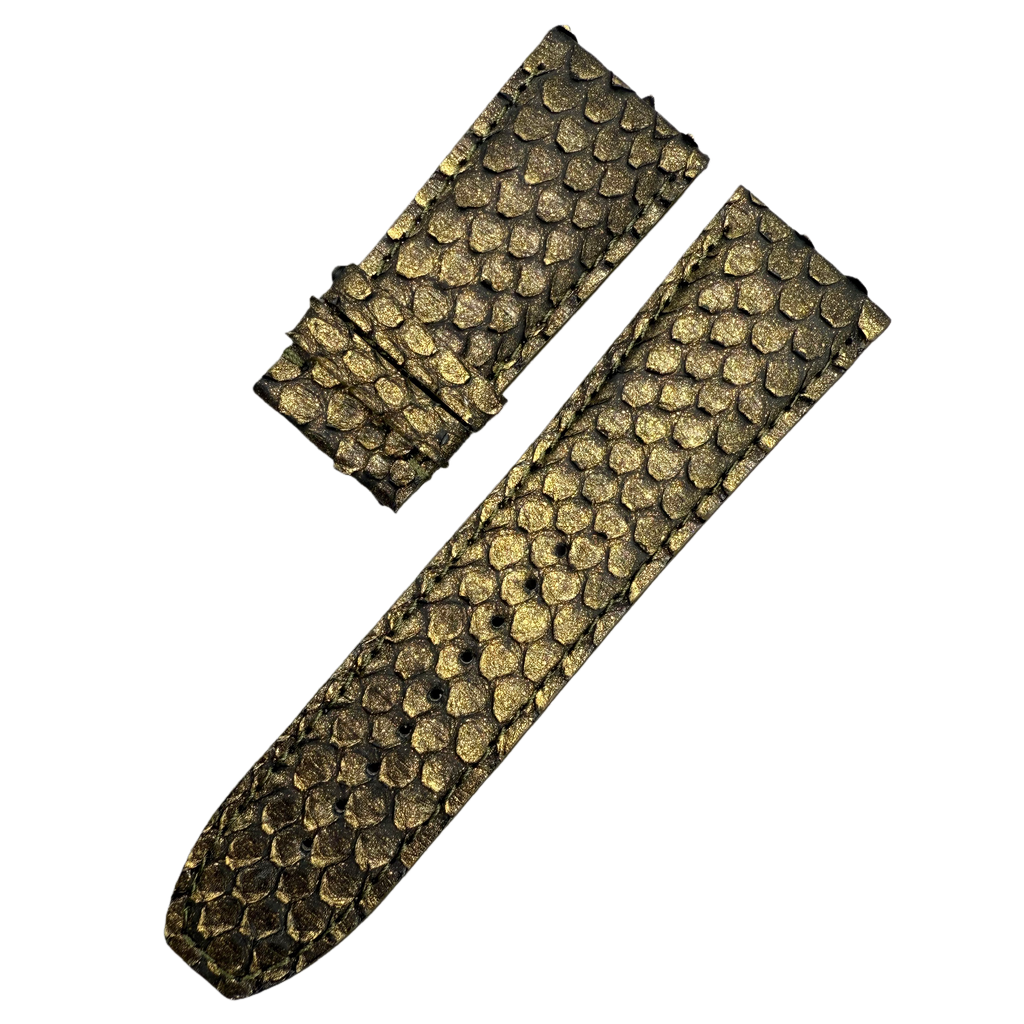 Handcrafted Gold Snake Leather Watch Strap
