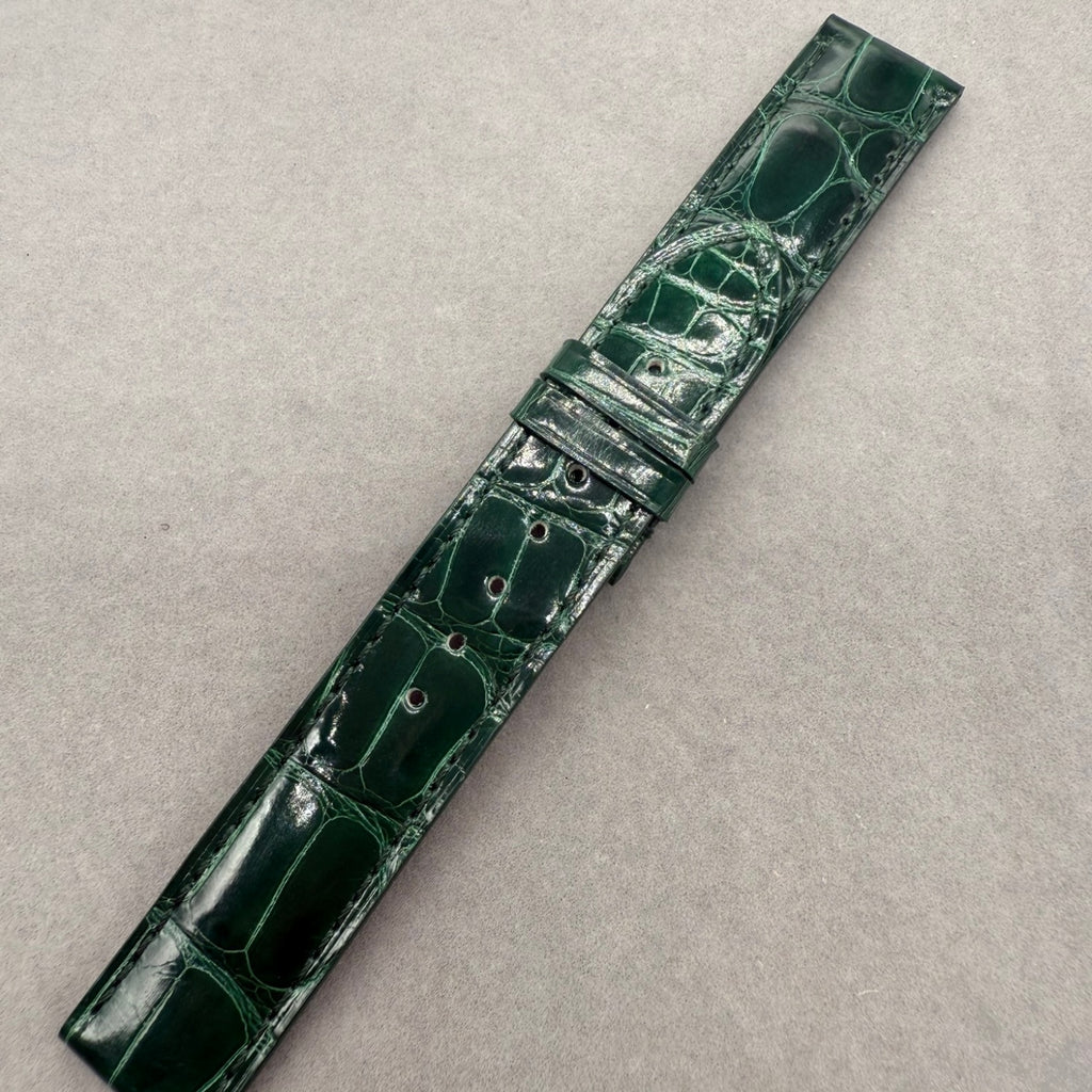 Handcrafted Custom Alligator Leather Watch Strap for Omega De Ville Prestige 4877.60.37 - Bright Green, Bamboo Pattern