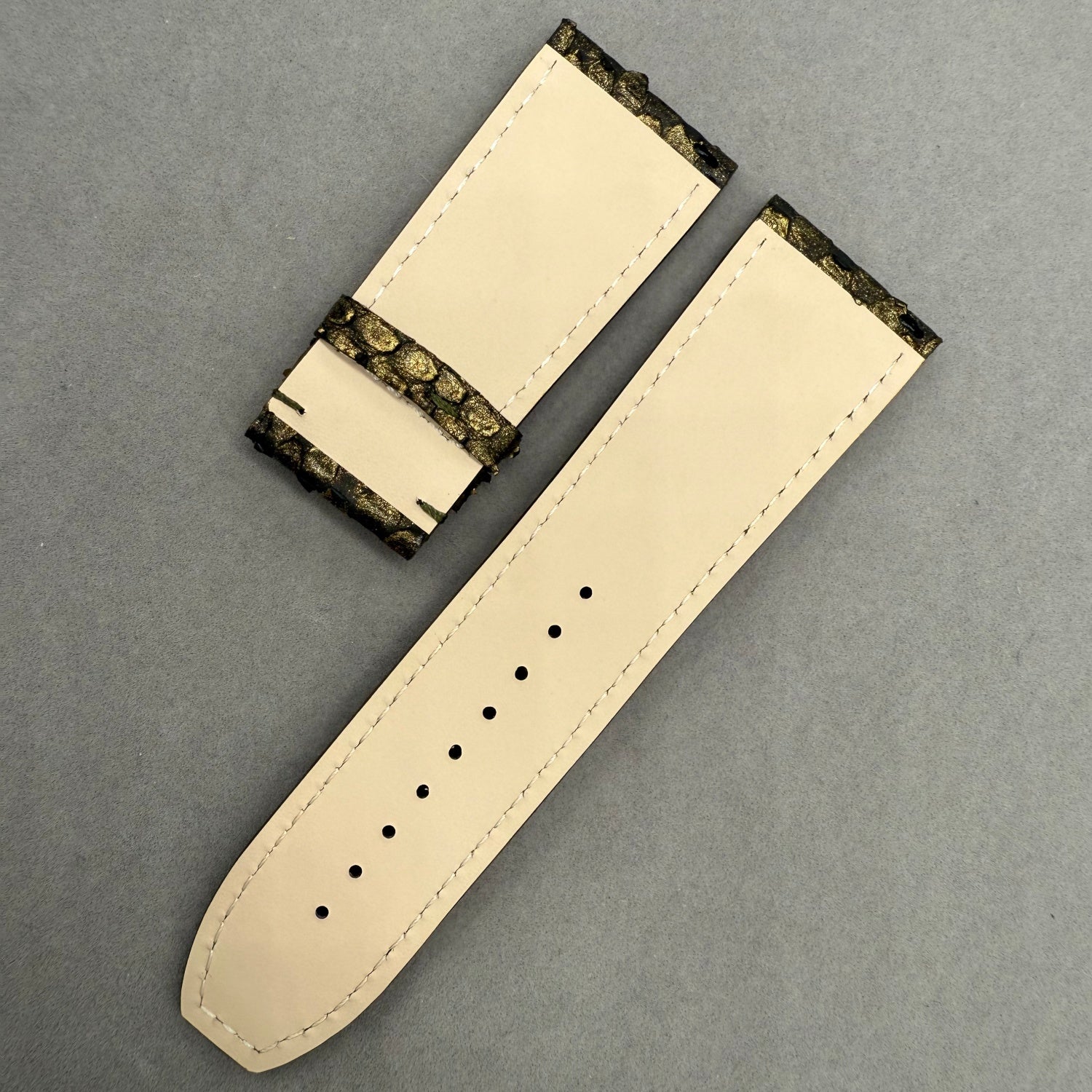Handcrafted Gold Snake Leather Watch Strap