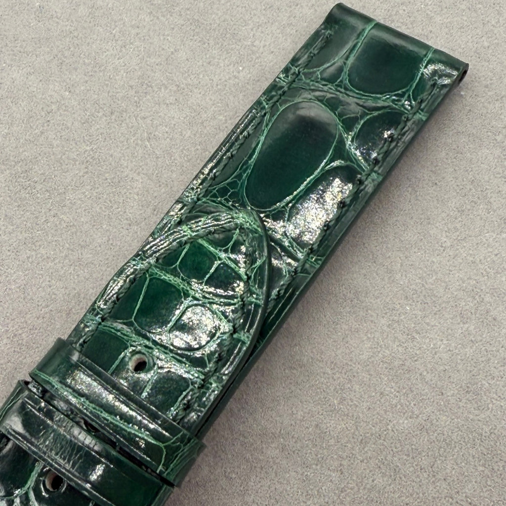 Handcrafted Custom Alligator Leather Watch Strap for Omega De Ville Prestige 4877.60.37 - Bright Green, Bamboo Pattern