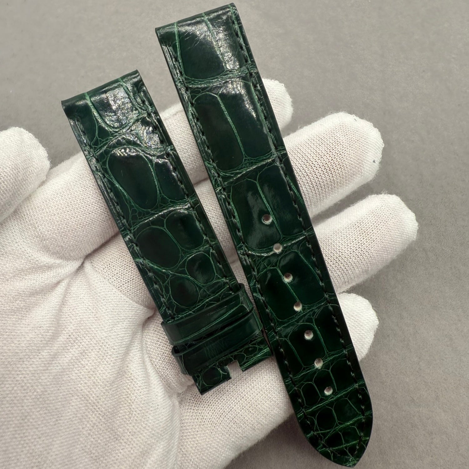 Handcrafted Custom Alligator Leather Watch Strap for Omega De Ville Prestige 4877.60.37 - Bright Green, Bamboo Pattern