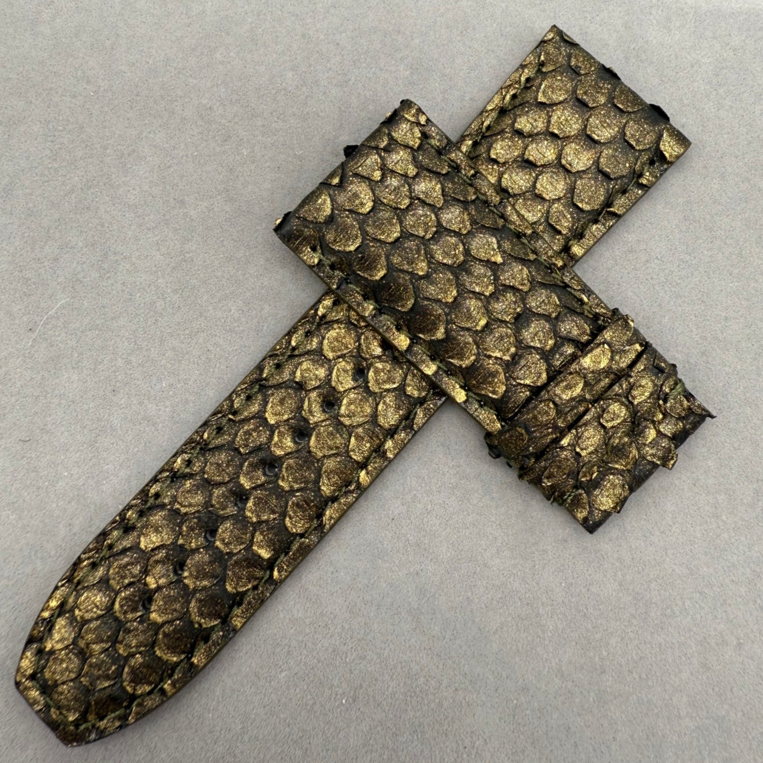 Handcrafted Gold Snake Leather Watch Strap