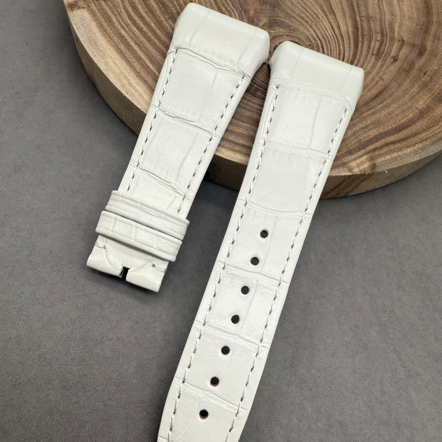 Handcrafted White Alligator Leather Watch Strap, Custom-Made for Franck Muller V45, V35 & V32 Series