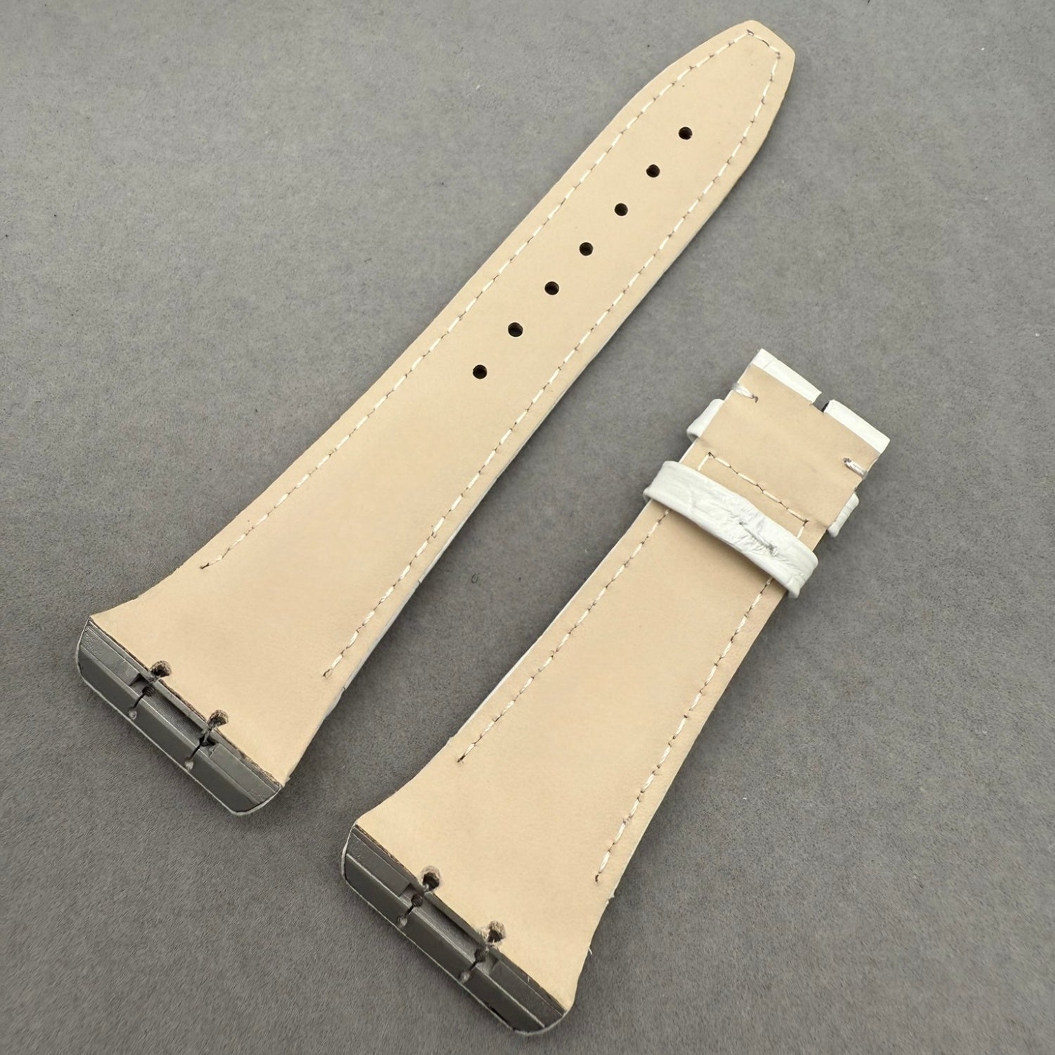 Handcrafted White Alligator Leather Watch Strap, Custom-Made for Franck Muller V45, V35 & V32 Series