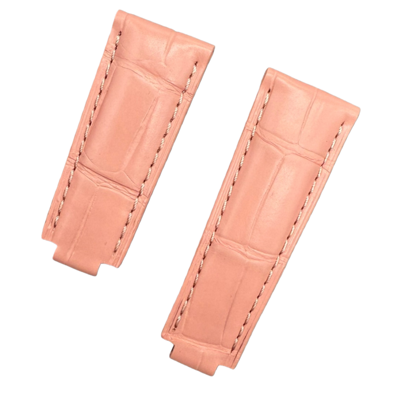 Handcrafted Custom Alligator Leather Watch Strap - Rolex Submariner, Daytona & Datejust Pink Foldable Clasp