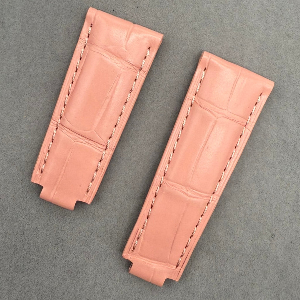 Handcrafted Custom Alligator Leather Watch Strap - Rolex Submariner, Daytona & Datejust Pink Foldable Clasp