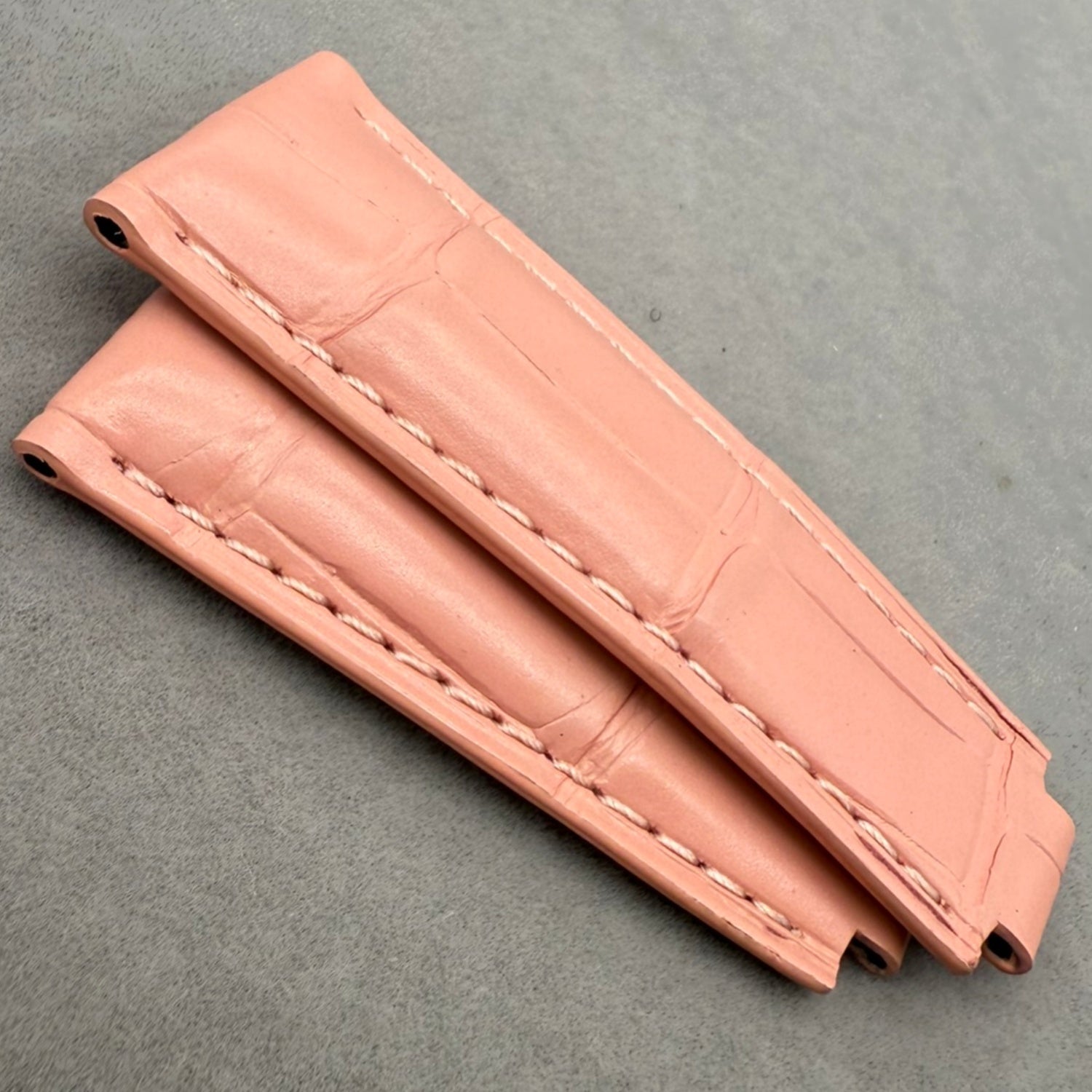 Handcrafted Custom Alligator Leather Watch Strap - Rolex Submariner, Daytona & Datejust Pink Foldable Clasp