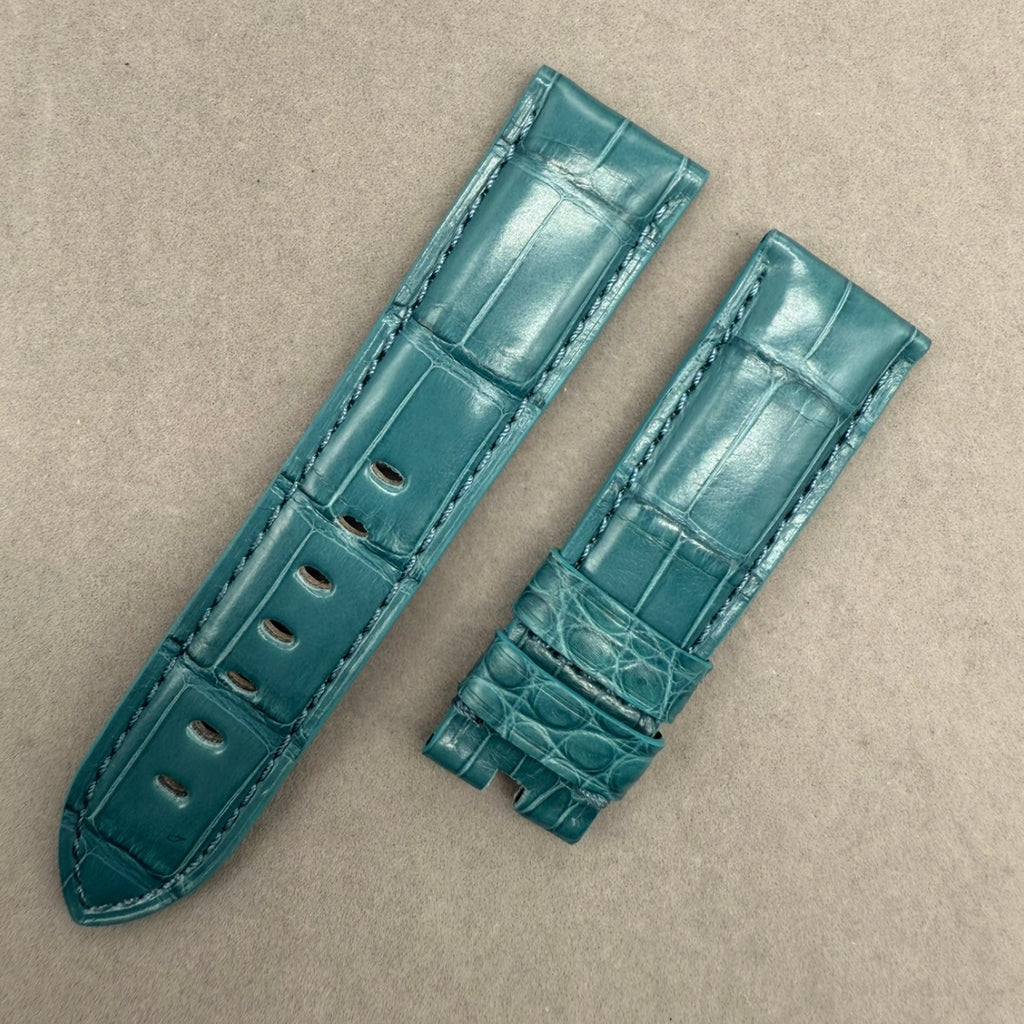 Handcrafted Crocodile Leather Watch Strap with Bamboo Pattern for Panerai Luminor - Water Blue