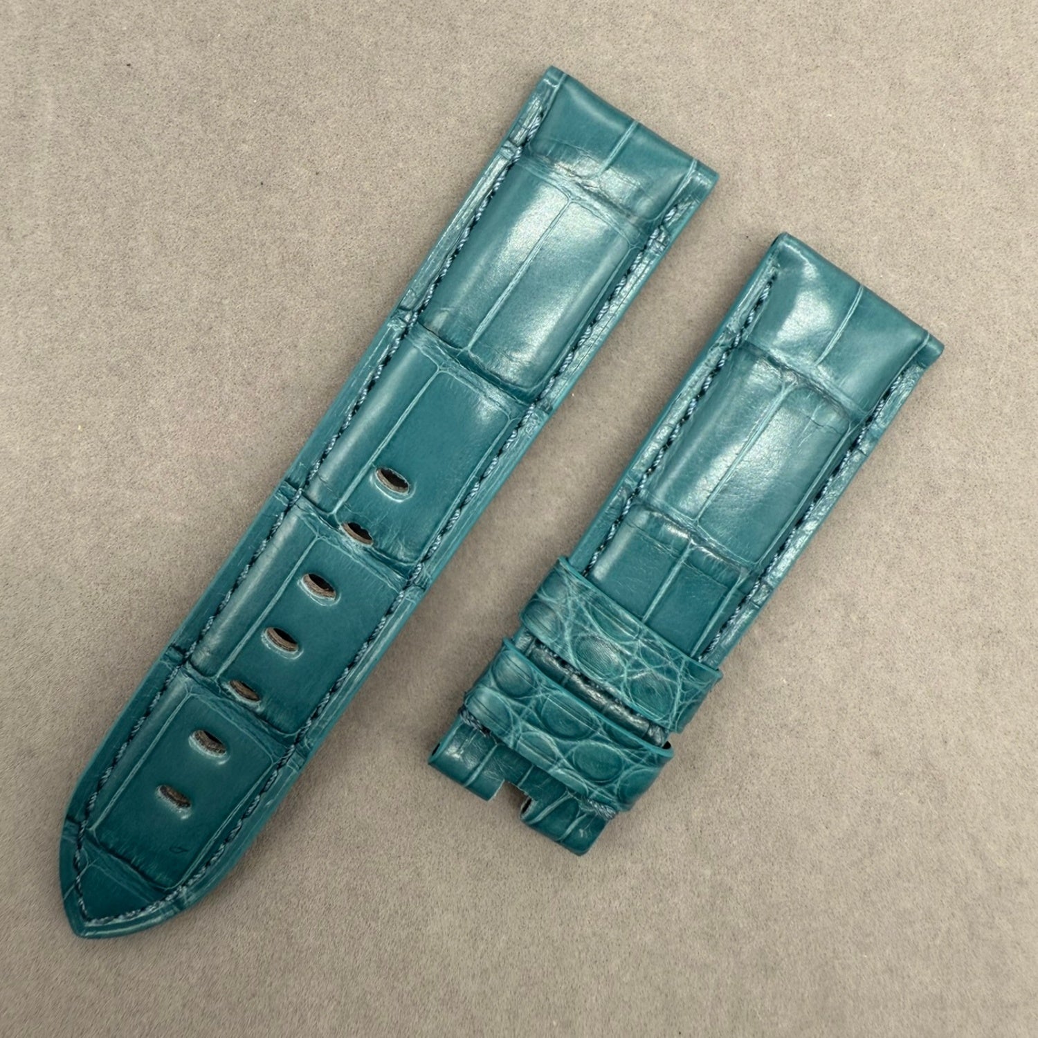 Handcrafted Crocodile Leather Watch Strap with Bamboo Pattern for Panerai Luminor - Water Blue