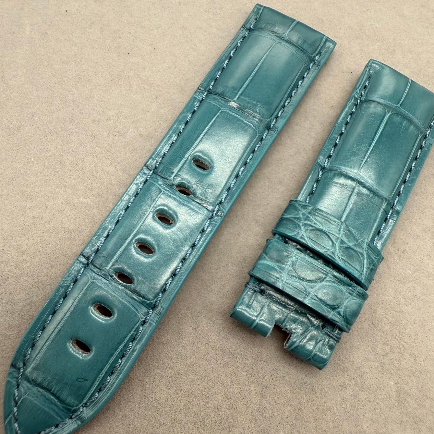 Handcrafted Crocodile Leather Watch Strap with Bamboo Pattern for Panerai Luminor - Water Blue
