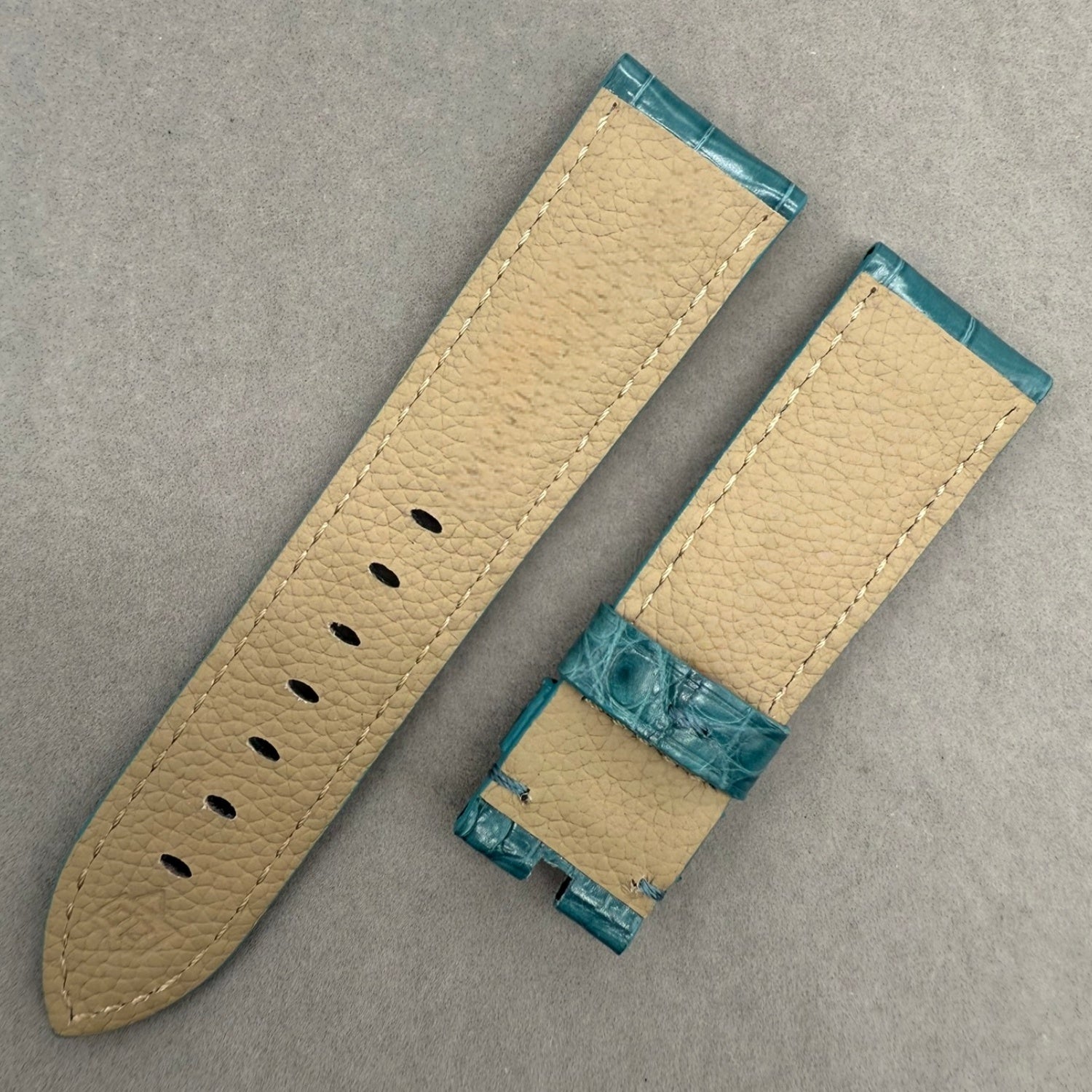 Handcrafted Crocodile Leather Watch Strap with Bamboo Pattern for Panerai Luminor - Water Blue