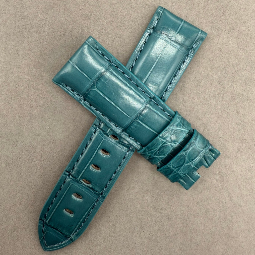 Handcrafted Crocodile Leather Watch Strap with Bamboo Pattern for Panerai Luminor - Water Blue