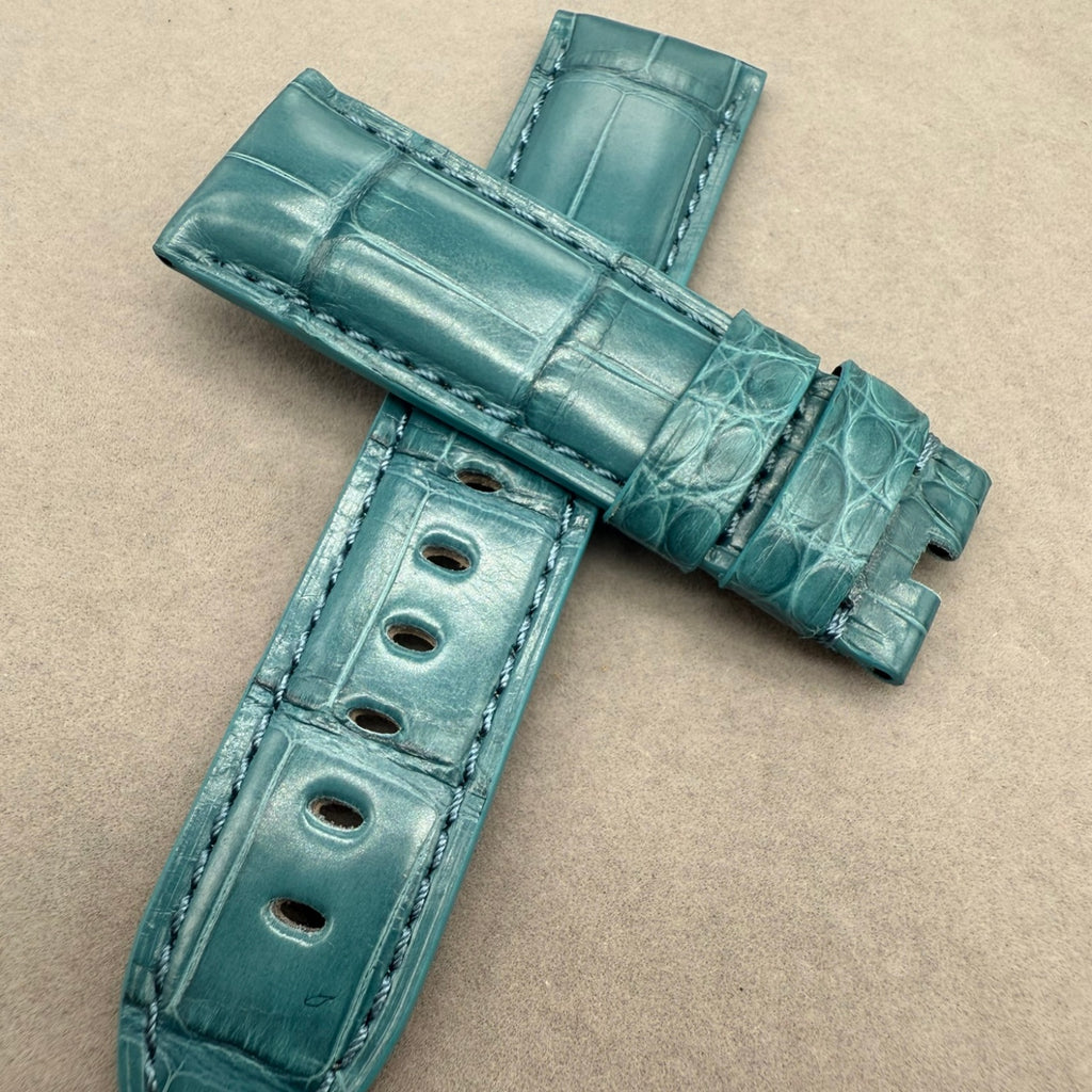 Handcrafted Crocodile Leather Watch Strap with Bamboo Pattern for Panerai Luminor - Water Blue