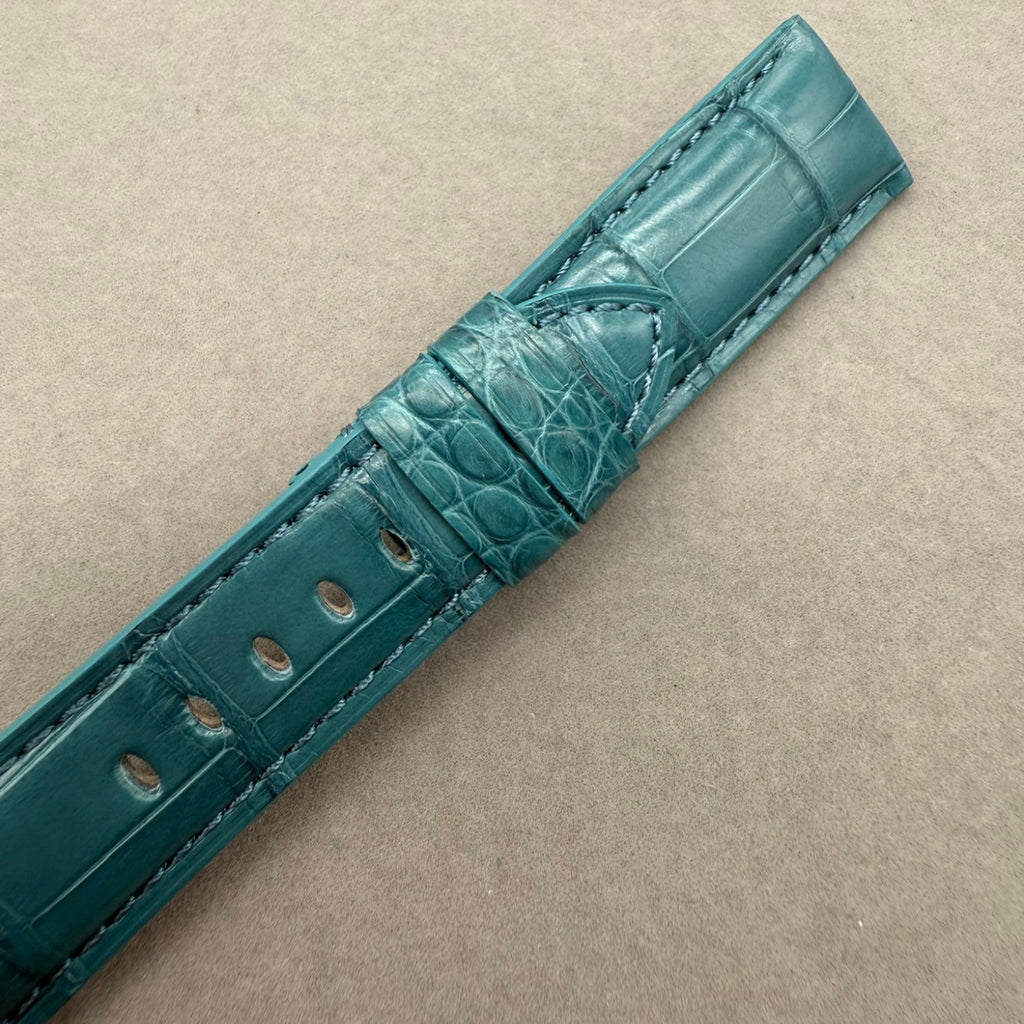 Handcrafted Crocodile Leather Watch Strap with Bamboo Pattern for Panerai Luminor - Water Blue