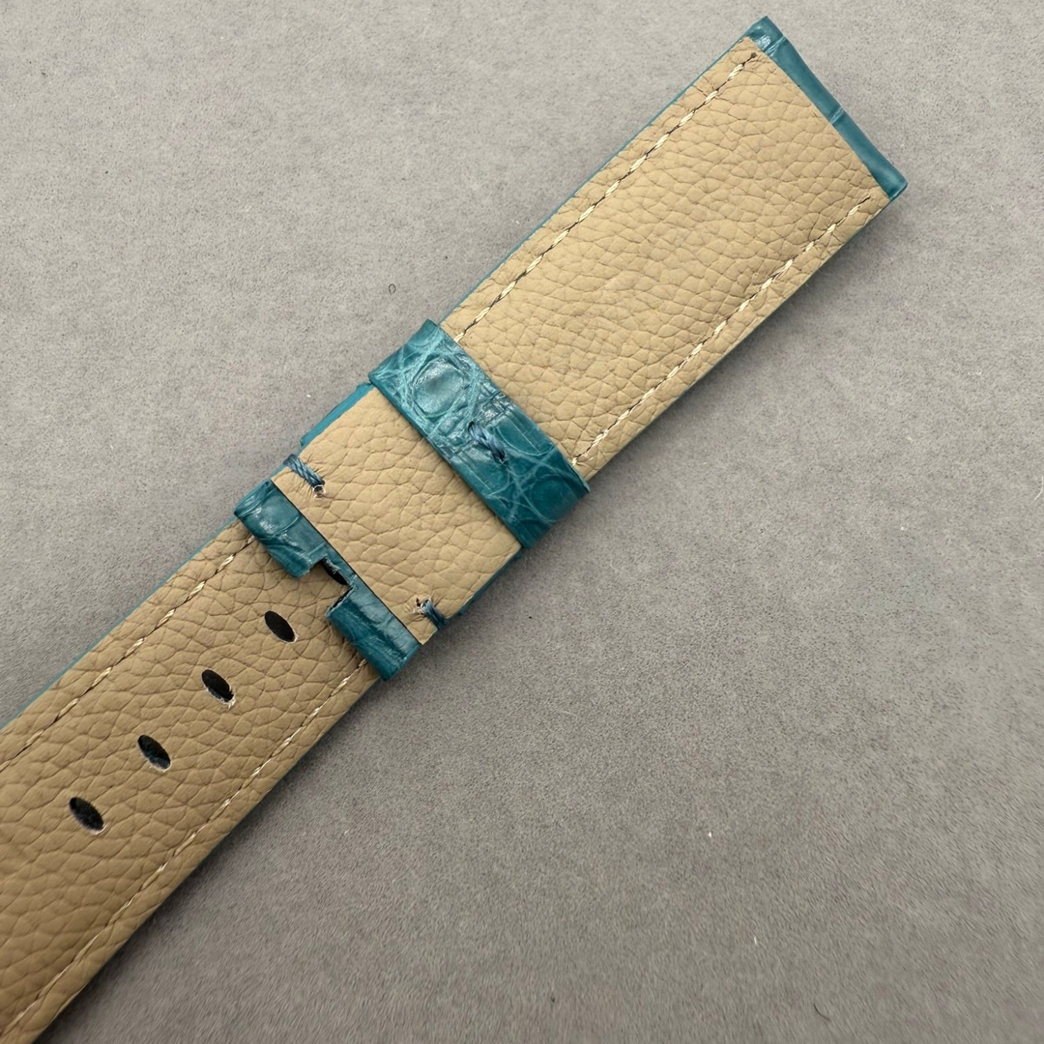 Handcrafted Crocodile Leather Watch Strap with Bamboo Pattern for Panerai Luminor - Water Blue