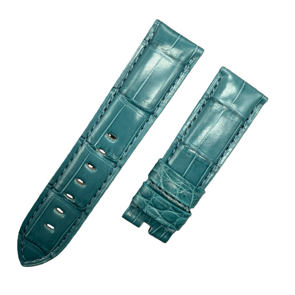 Handcrafted Crocodile Leather Watch Strap with Bamboo Pattern for Panerai Luminor - Water Blue